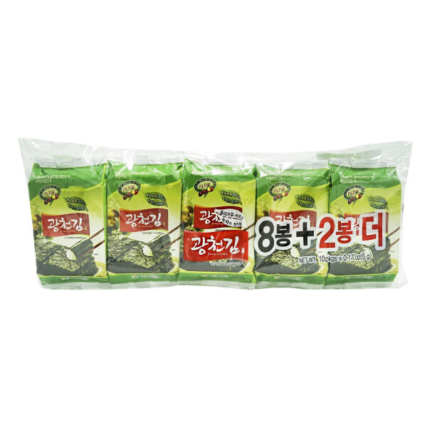 Kwang Cheon Kim Gewürzter Seetang Snack mit Olivenöl 10x5g=50g