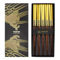 Tokyo 5er Essstäbchen Gold Braun in Geschenkbox