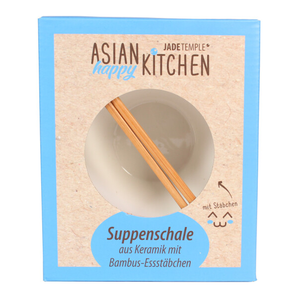 Asian Kitchen Suppenschale aus Keramik mit Bambus-Essstäbchen