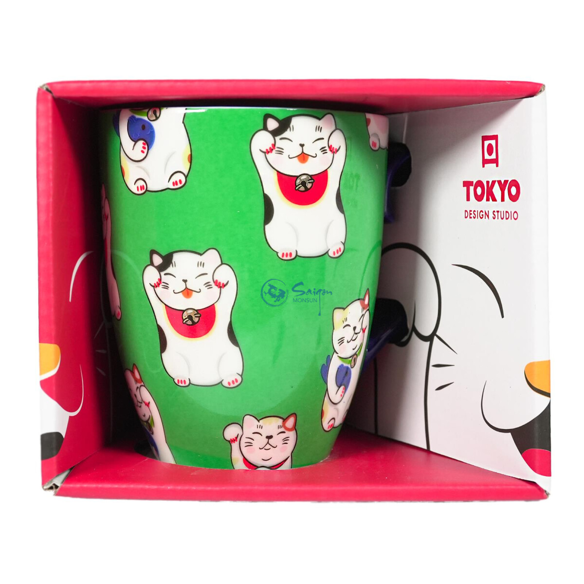 Tokyo Tasse Grün Kawaii Lucky Cat Geschenkbox